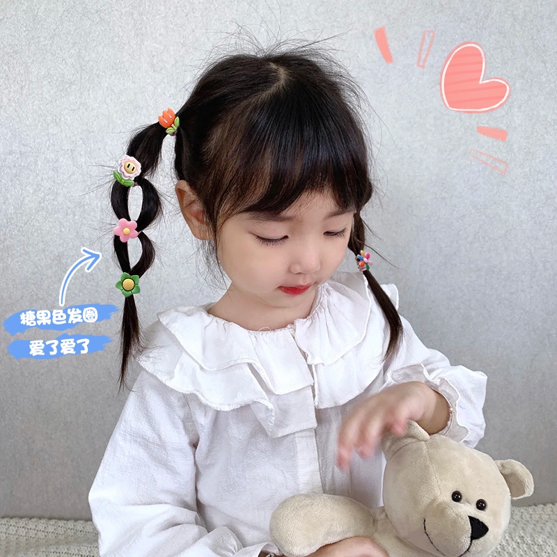 Bộ 10 Dây Thun Cột Tóc Nhiều Màu Sắc Dễ Thương Cho Bé Gái