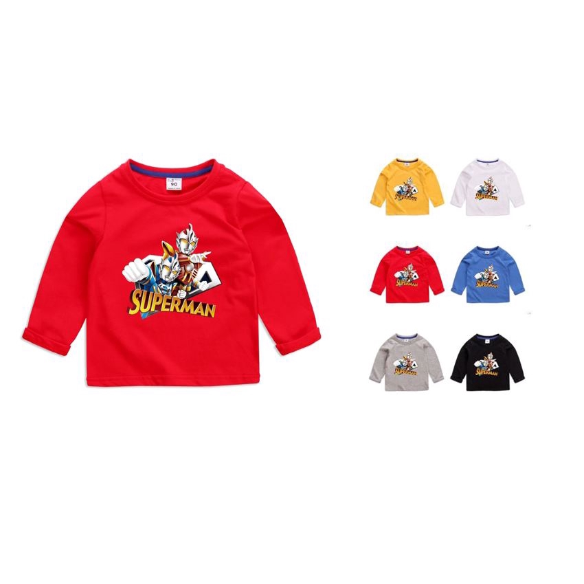 Áo Thun Cotton Tay Dài In Hình Siêu Nhân 6 Màu Lựa Chọn Cho Bé Trai