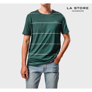 Áo thun ROUTINE - Áo thun cổ tròn cotton sọc kẻ ngang màu Xanh lá/ Xanh navy/ Trắng