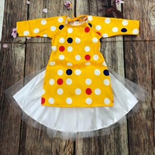 Combo set áo dài gấm chấm bi cho bé gái 1-6t