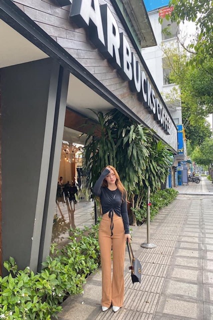 Quần loe 2 nút lưng cao dáng dài