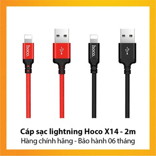 Cáp sạc lightning Hoco X14 dài 2m - Hàng chính hãng - Bảo hành 6 tháng