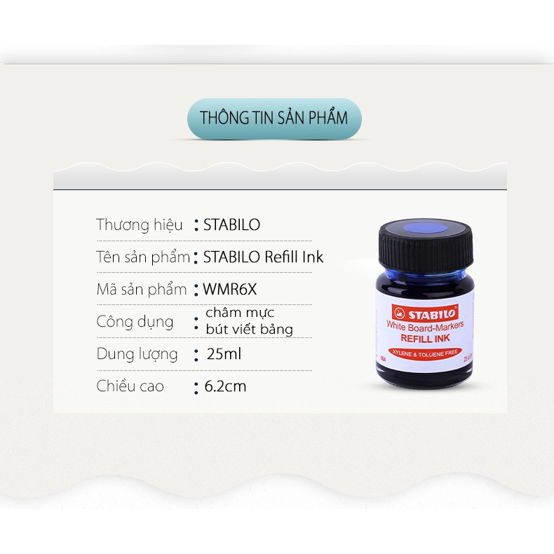 Hộp mực bút viết bảng STABILO Refill Ink WMR6X (Xanh, Đen, Đỏ)