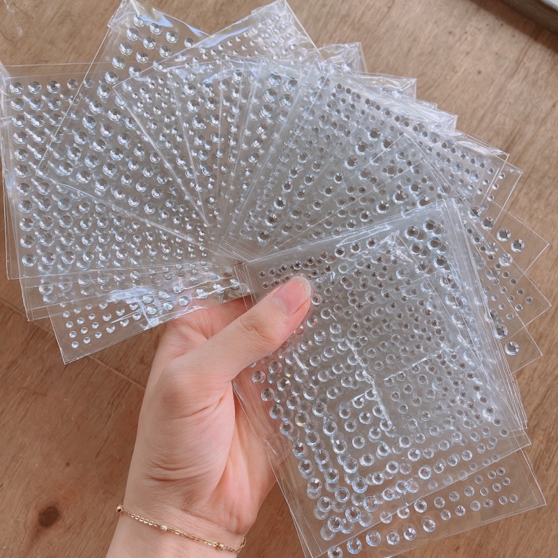 Đá Đính Tóc Có Sẵn Keo Dán 100 Viên/ 1 Vỉ, Đá Trang Điểm