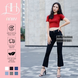 Quần jean nữ ANHY FASHION ống loe lưng cao dáng lửng quần bò gấu tua rua kiểu dáng basic