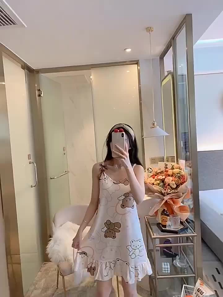 Váy Ngủ Hai Dây In Hoạ Tiết Dễ Thương Có Đệm Ngực Đuôi Xếp Li Tặng Bịt Mắt VN1 | BigBuy360 - bigbuy360.vn