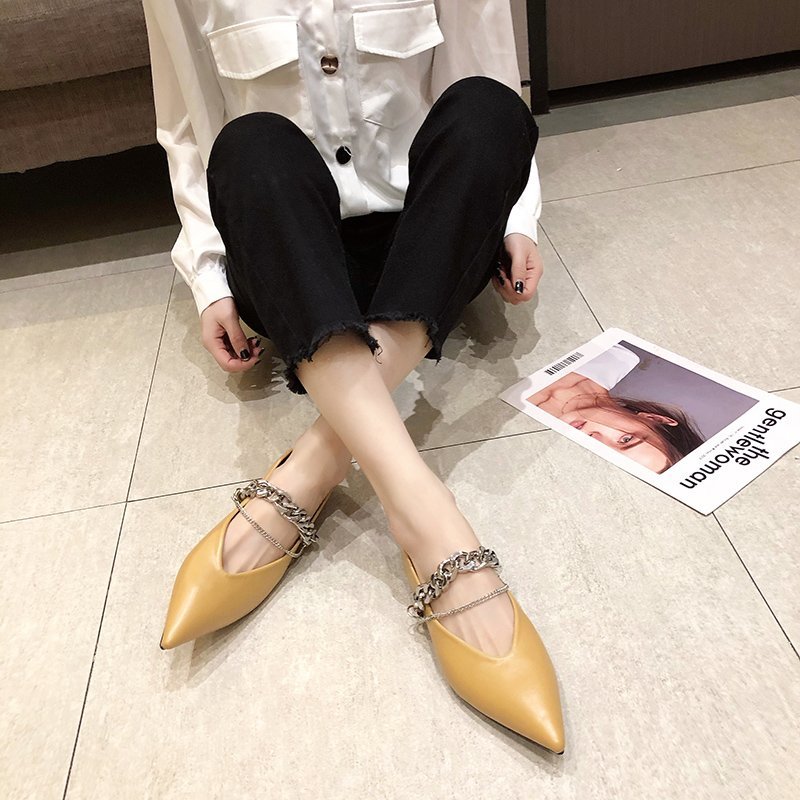 Giày Búp Bê Mũi Nhọn Phối Dây Xích Kim Loại Thời Trang Cho Nữ