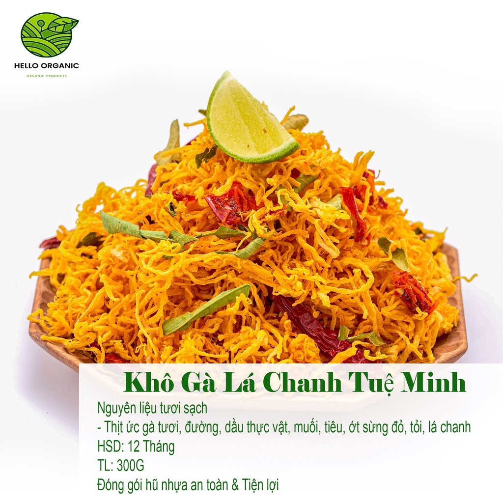 Gà khô lá chanh Tuệ Minh( Túi 150g) gà khô cay ngon như nhà làm, đồ ăn vặt an toàn về sinh thực phẩm- Hello Organic | BigBuy360 - bigbuy360.vn
