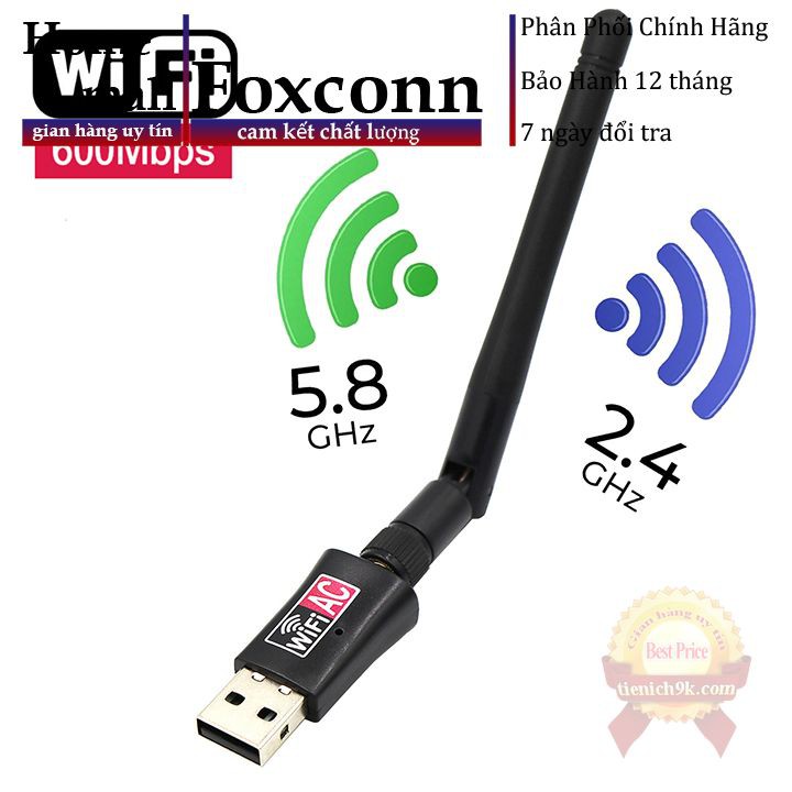 USB thu Wifi sóng 5Ghz 3.0 Có Râu tích hợp ăng ten băng tần kép phát AC600Mbps cho PC | BigBuy360 - bigbuy360.vn