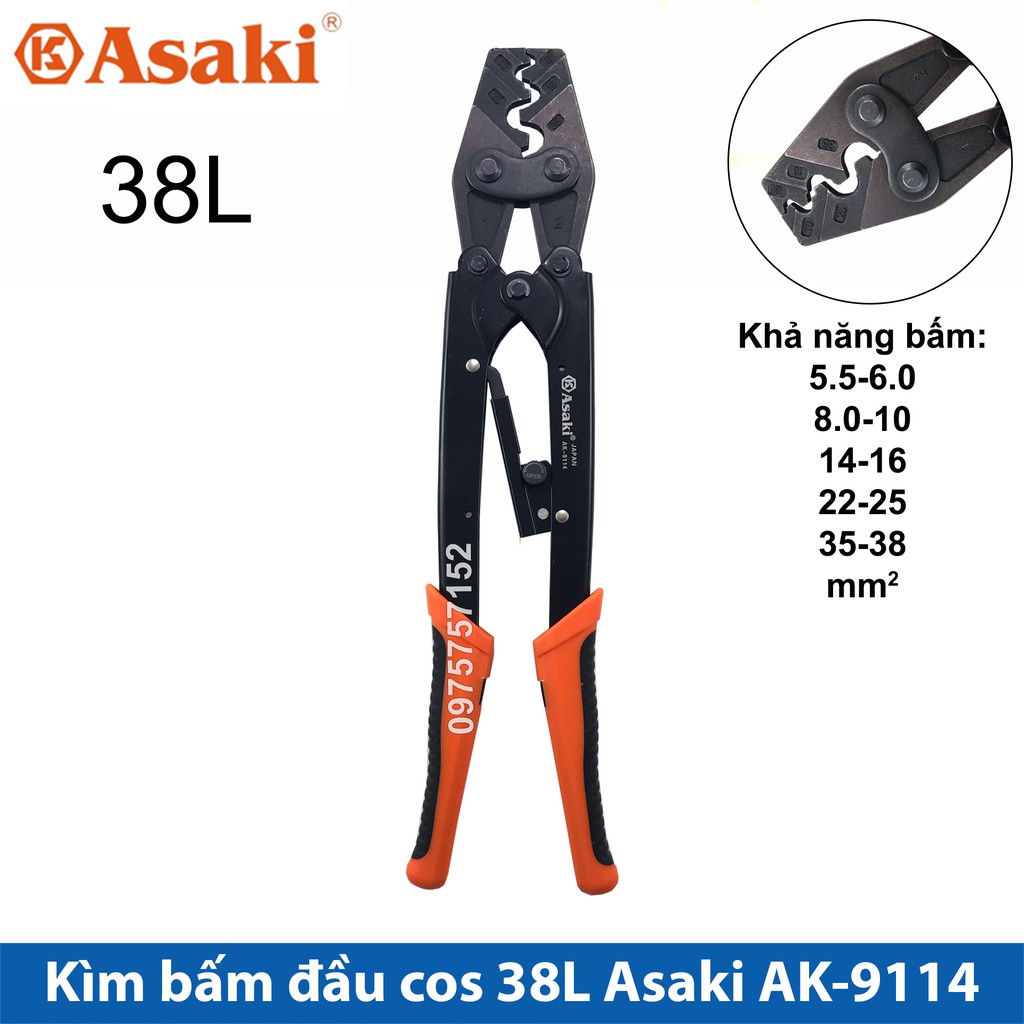 Kìm bấm cos 38L 5.5 -&gt; 38mm2 Asaki AK-9114 (Kềm bấm cốt 38L)