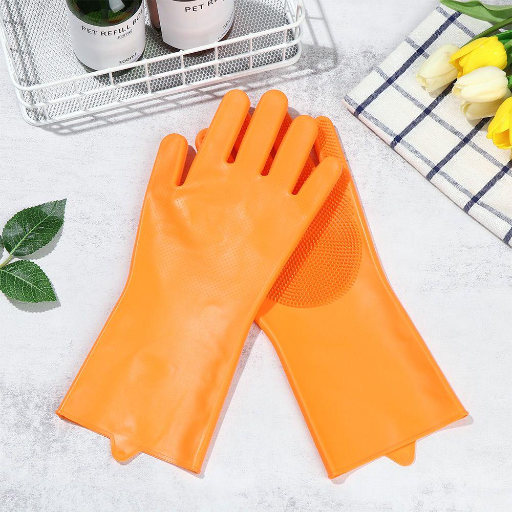 ☆Yola☆ Set 2 Găng Tay Rửa Chén Bằng Silicone Chống Trượt Đa Năng Nhiều Màu Sắc