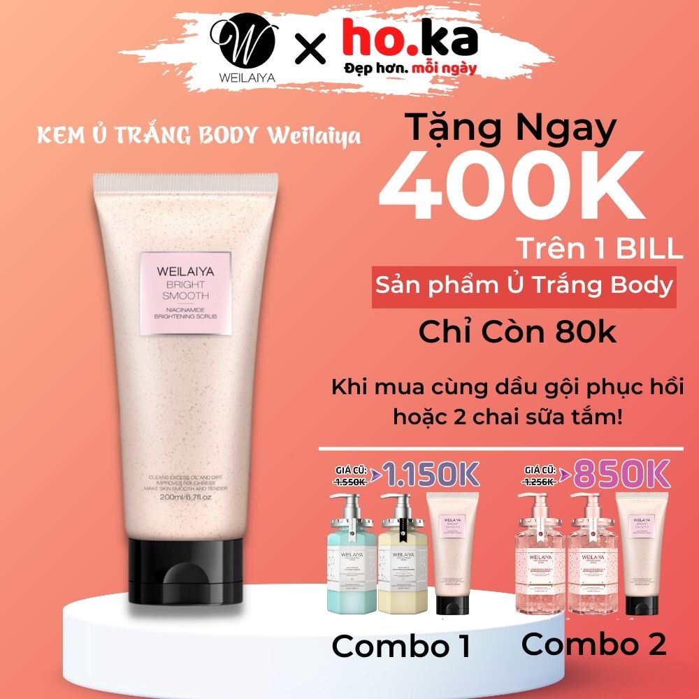 Kem ủ trắng da body WEILAIYA 200ml tẩy tế bào da chết chiết xuất vỏ hồ đào không chất tẩy, an toàn cho mọi loại da