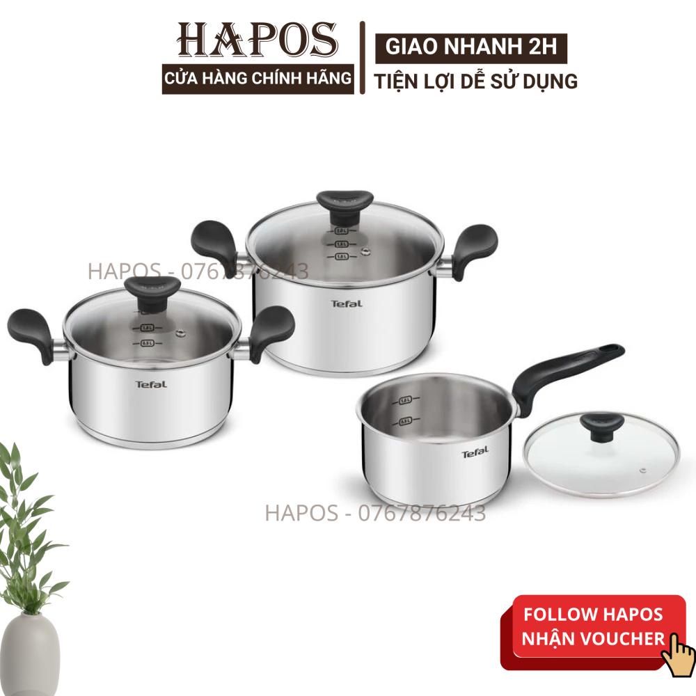 Bộ nồi inox 6 món quánh 16cm 1.5L & nồi 20cm 3L & nồi 24cm 5.3L Tefal Primary 16/20/24cm E308S674 - Hàng chính hãng
