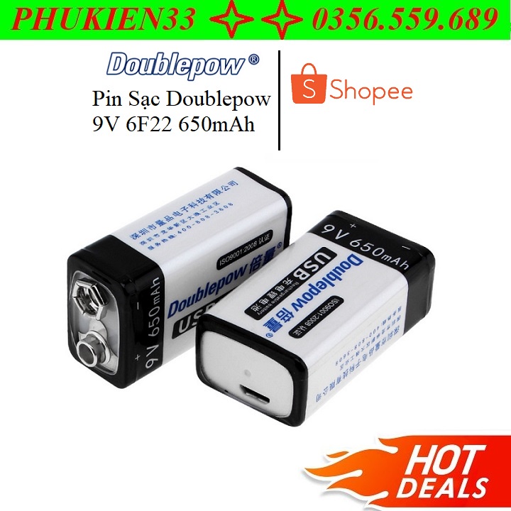 Pin Sạc Doublepow 9V 6F22 650mAh dùng cho micro karaoke,  thiết bị điện tử, đồng hồ, máy chơi game - Hàng Chính Hãng