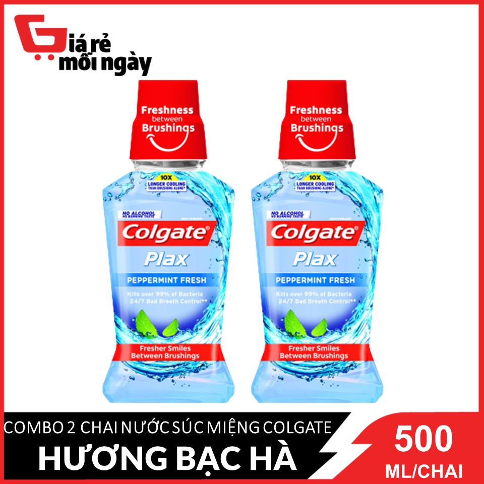 Combo 2 Nước xúc miệng Colgate Plax Bạc hà peppermint (Xanh dương) 500ml x 2