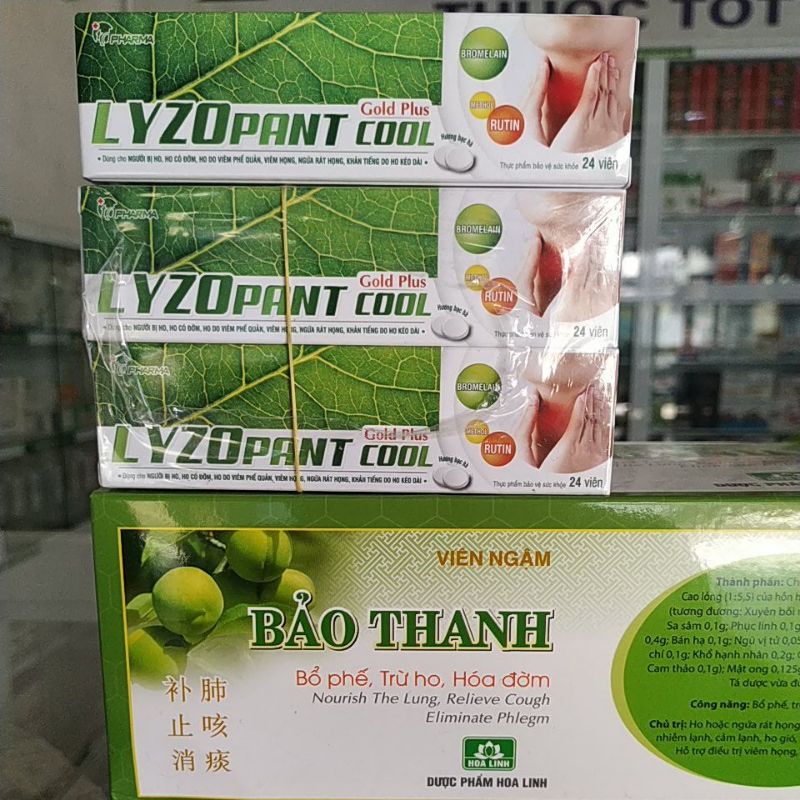 Combo 2hộp tuýp 24viên Ngậm ho Bảo thanh- Lyzopant Cool Gold Plus bổ phế long đờm đau rát họng hiệu quả