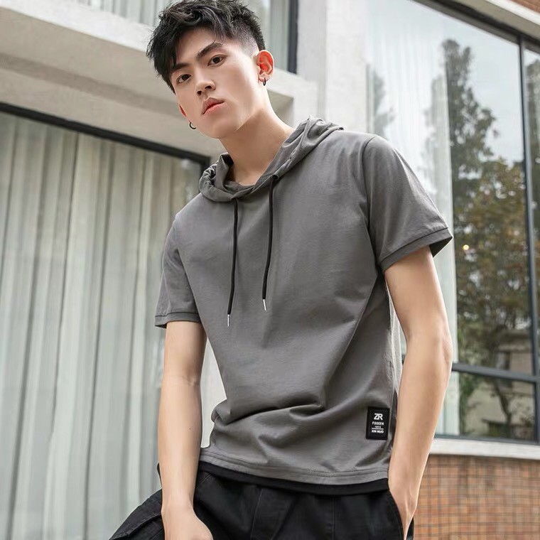 Áo thun nam ngắn tay có mũ hoodie basic xu hướng mới mùa hè I1242 4 màu,chất cotton cao cấp sale sốc