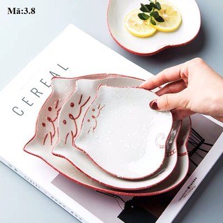 Đĩa hình mèo xanh đỏ đựng đồ ăn cute, bộ đồ bàn ăn, đĩa sứ cao cấp: 3.8