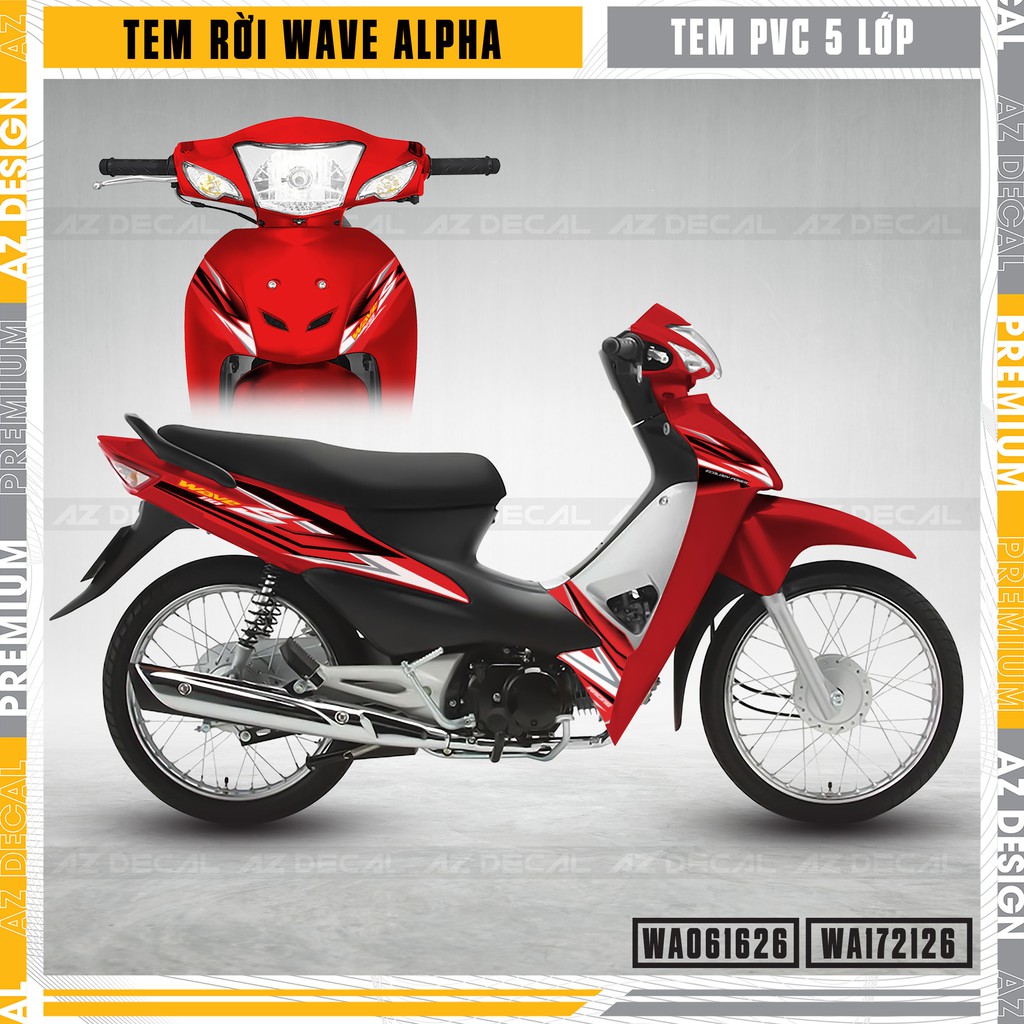 [Tặng Quà] Tem Xe Wave Alpha 2006 - 2021 Mẫu Chữ S | WA26 | Tem Rời Chống Nước, Bền Màu, Đa Dạng Màu Tem