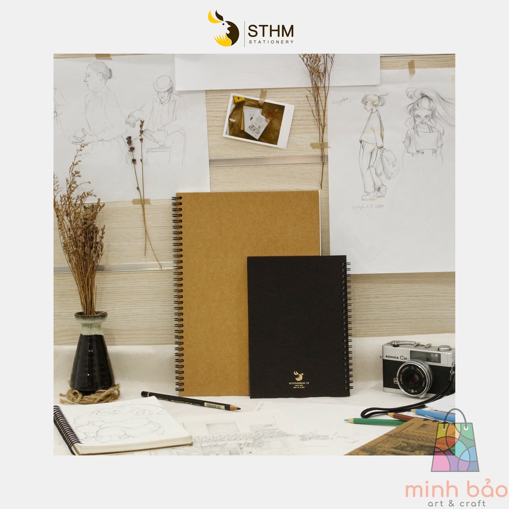 SỔ TAY VẼ CHÌ - SKETCHBOOK - GIẤY KEM TRƠN 130GSM 100 TRANG