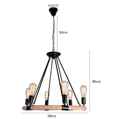 Đèn Chùm Dây Thừng 1 Tầng 6 Bóng Led Edison ST64, Đèn Chùm Thả Trần Bàn Ăn Phòng Khách