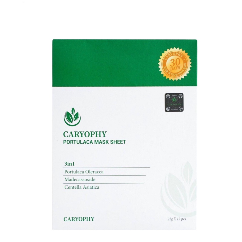 Hộp Mặt Nạ 10 miếng Ngăn Ngừa Mụn Chuyên Sâu Caryophy Portulaca Mask Sheet 220gr