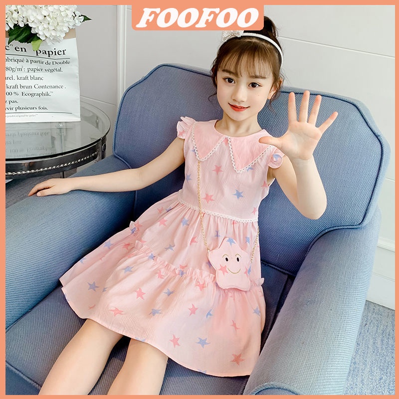 Đầm Công Chúa Không Tay Cổ Búp Bê Bằng Vải Cotton Thời Trang Mùa Hè Kiểu Mới Dành Cho Bé Gái