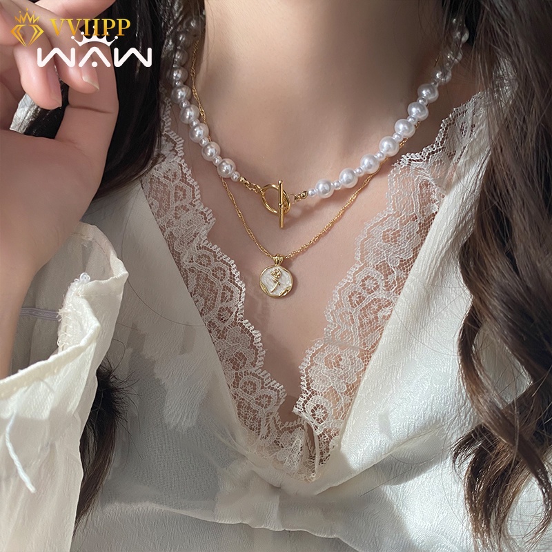 Vòng Cổ Choker Hai Lớp Đính Hạt Ngọc Trai Và Hoa Hồng Thời Trang Cho Nữ