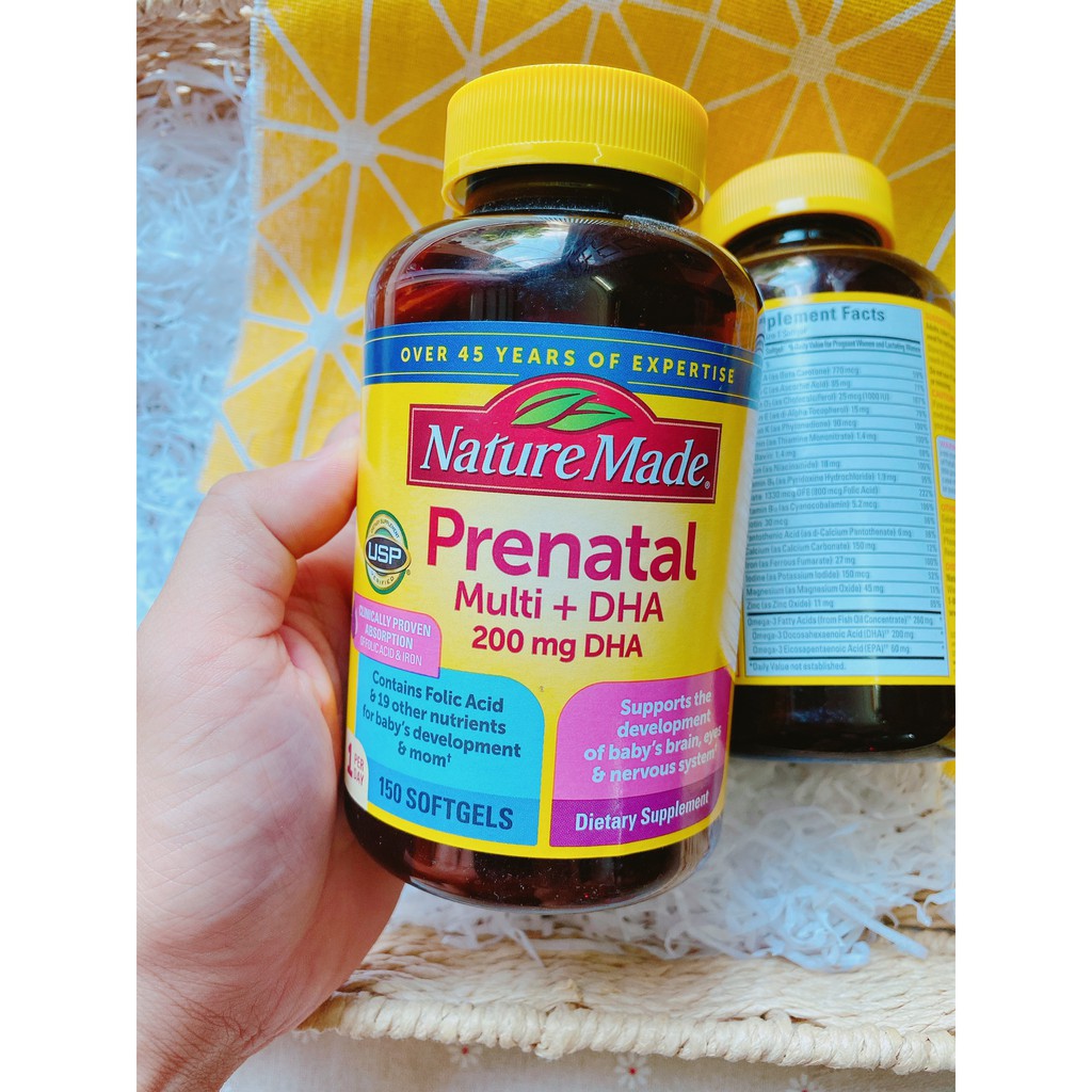 BẦU MỸ, VITAMIN TỔNG HỢP Prenatal Multi DHA cho Bầu và sau sinh 150 viên - Xuất xứ Mỹ