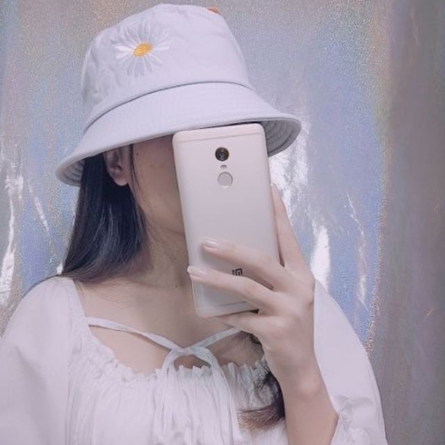 Nón Tai Bèo, Mũ Tai bèo Nam Nữ 1 Lớp Thêu Hoa Cúc, Nón Bucket Vành Tròn Unisex Ulzzang