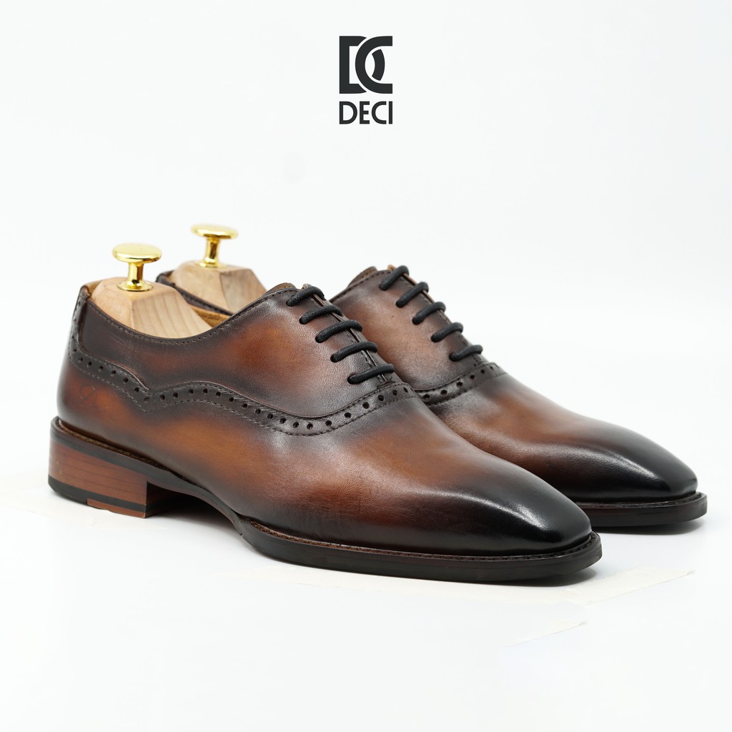 [Mã LT200 giảm 200K đơn 699K] Giày tây công sở DECI cao cấp màu đen nâu dòng Semi-brogue OXFORD AH02