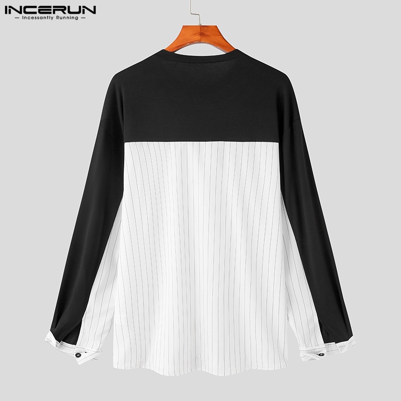 Áo sơ mi baggy INCERUN tay dài cổ thuyền kẻ sọc dáng rộng thời trang cho nam giới