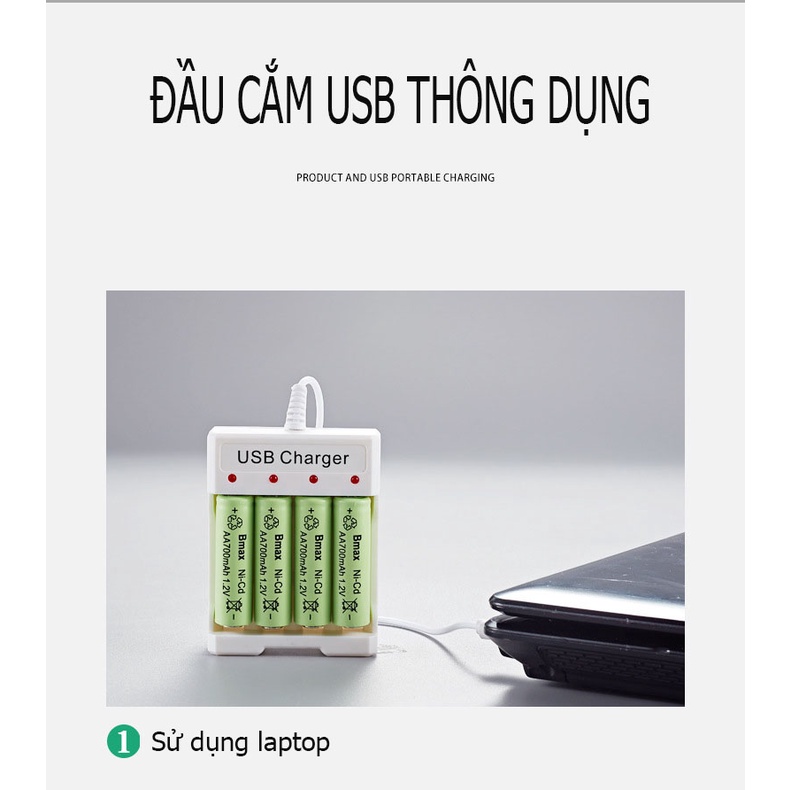 Bộ sạc pin tiểu AA AAA Bmax B04, sạc pin NiCd / NiMh 4 cổng đa năng