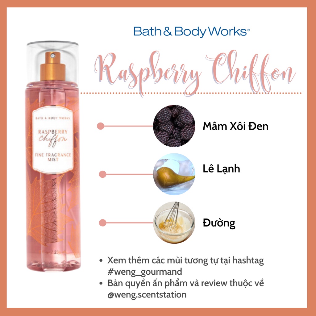 Xịt thơm toàn thân Bath &amp; Body Works mùi Raspberry Chiffon