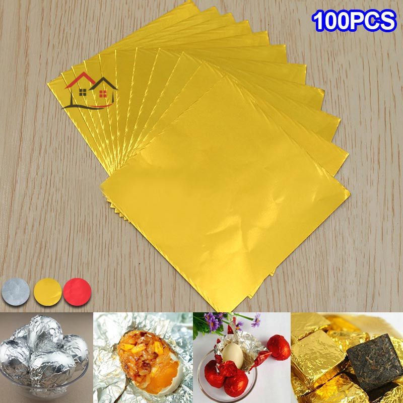 Bộ 100 giấy phôi vàng 10x10cm dùng trang trí nghệ thuật
