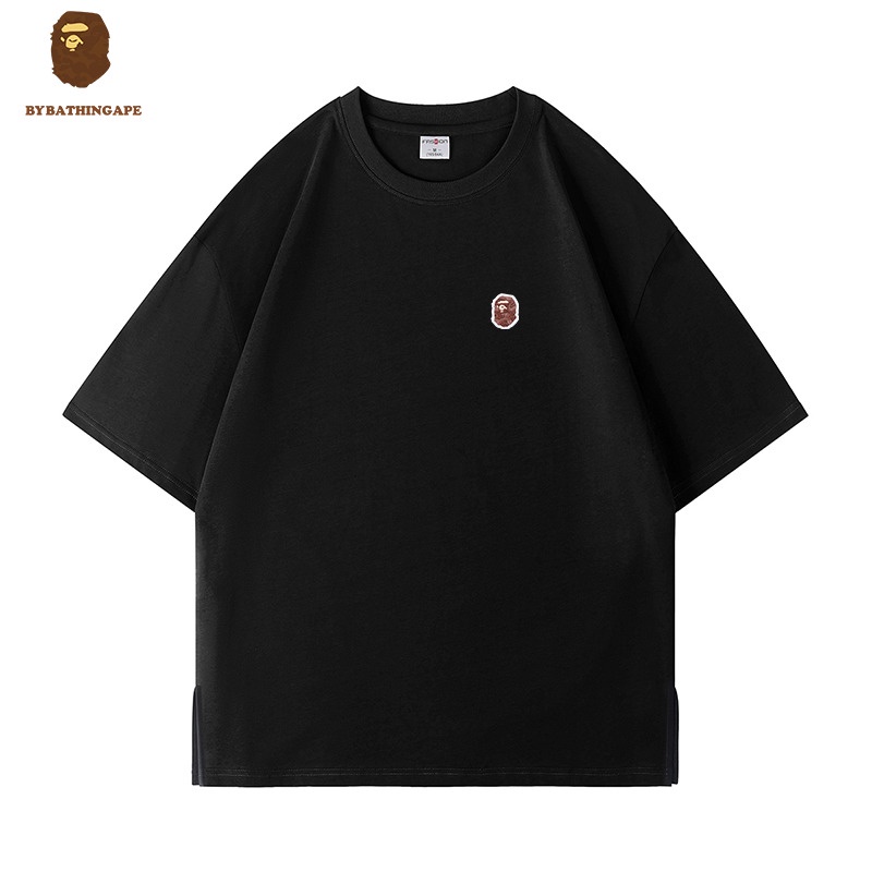 Áo Thun Tay Ngắn Dáng Rộng Màu Trơn In Logo Bape Thời Trang Mùa Hè Cho Nam