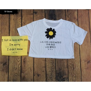 Áo Croptop in Hoa cúc + chữ