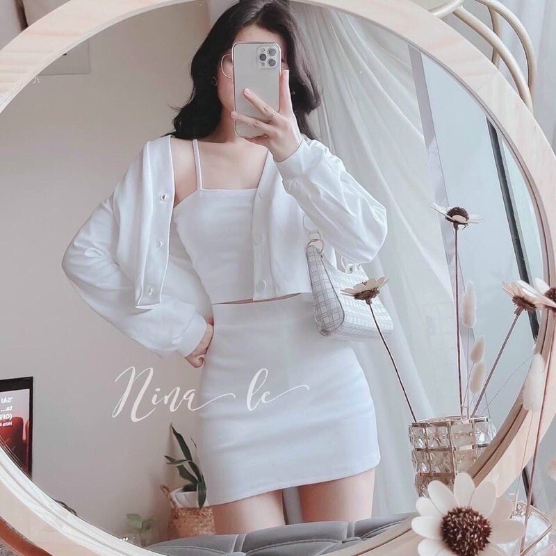 Set 3 món kèm áo 2s, váy và áo khác cardigan lửng NG