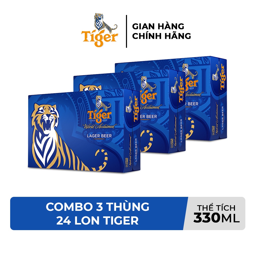 HỎA TỐC HCM Combo 3 Thùng 24 lon bia Tiger 330ml lon