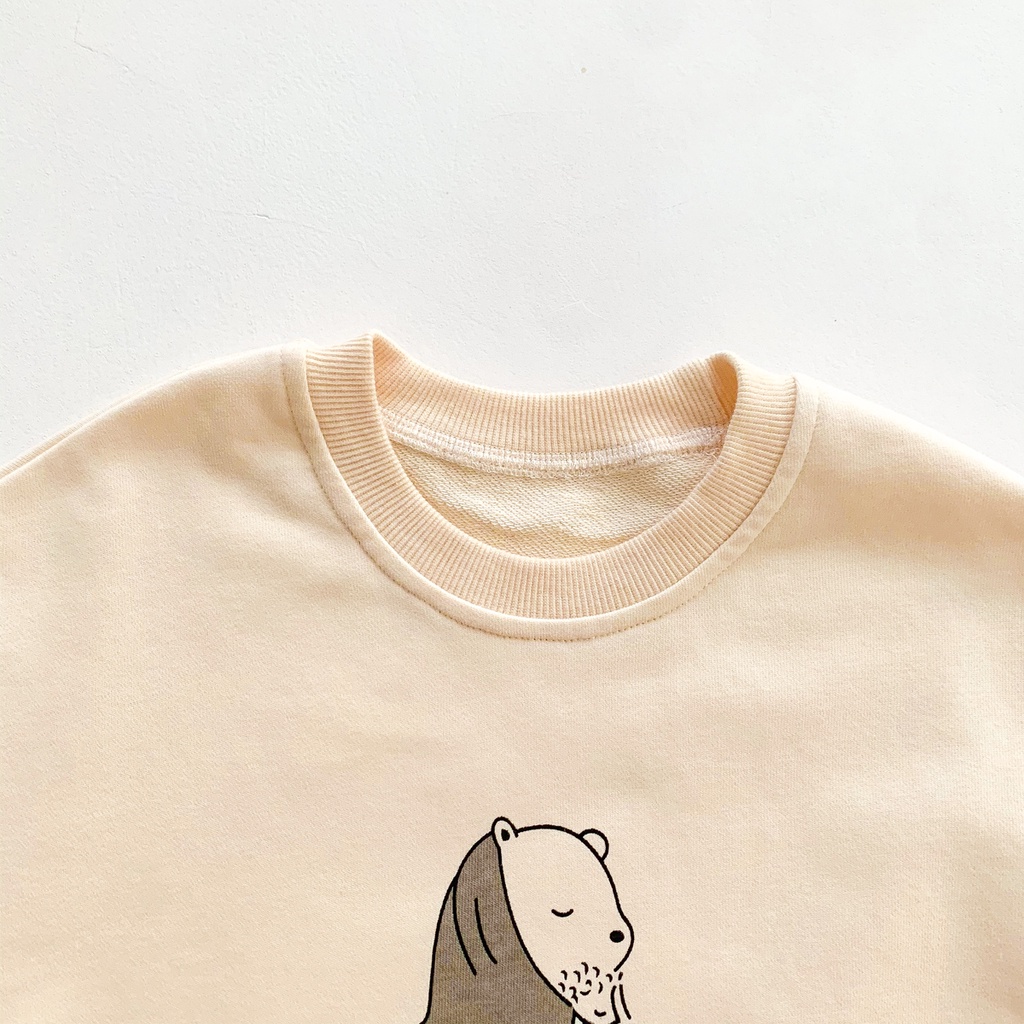 Set áo liền quần vải cotton tay dài hoạ tiết gấu đáng yêu cho bé 0-24 tháng