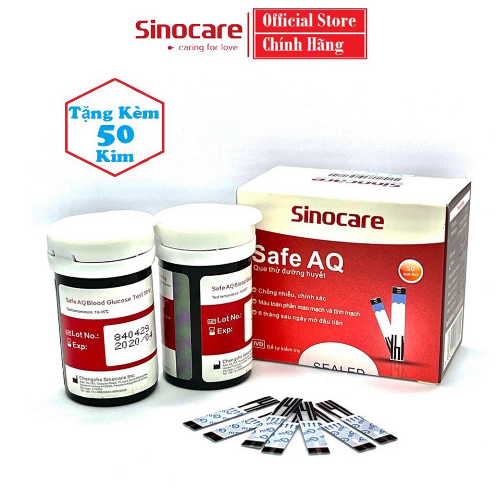 [SIEU SALE] * Que Thử Đường Huyết Safe AQ Smart Chính Hãng Sinocare Hộp 50 Que Tặng Kèm 50 Kim