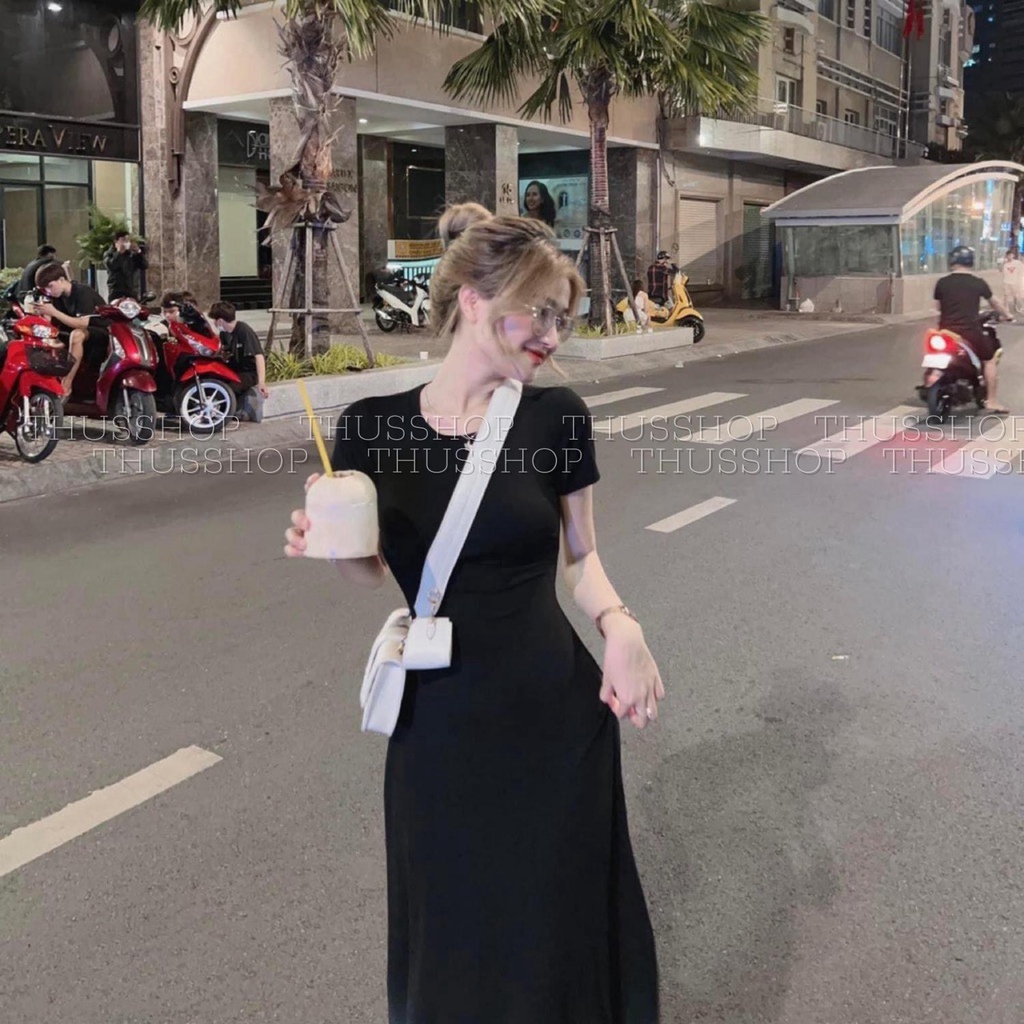 Váy Đầm BIG SIZE Dáng Dài Ôm Body Cổ Tròn Form Rộng Chất Len Tăm Dày Dặn Phối Vạt Xẻ Tà Dài Tay Và Ngắn Tay THUS535