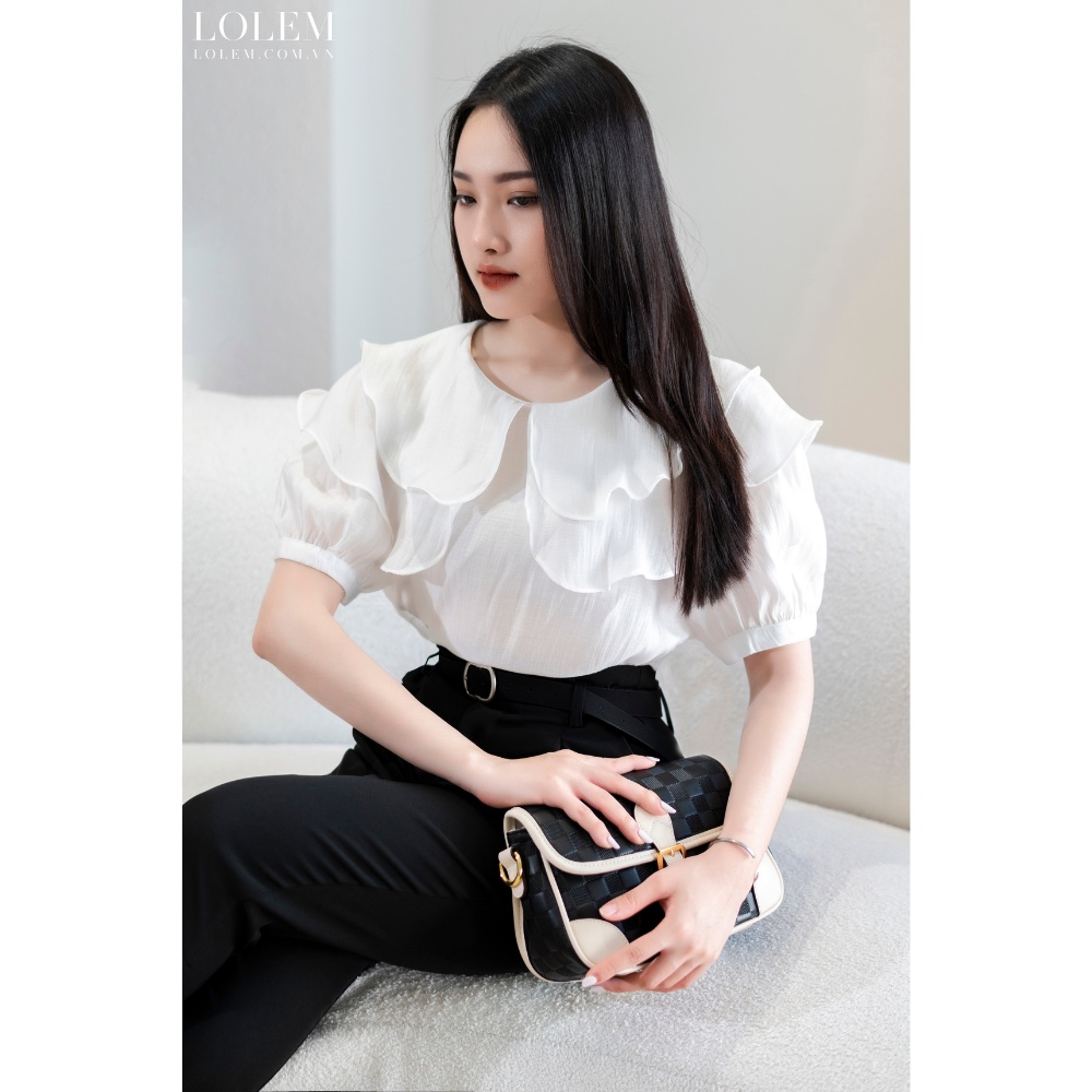 Áo sơ mi kiểu nữ freesize chất liệu tằm Thái tay con cổ tròn 2 lớp LOLEM ASM284