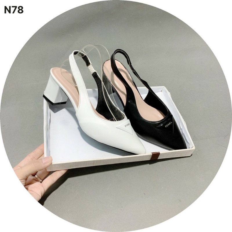 Giày cao gót nữ 5p vnxk đế vuông sandal đi học quai hậu siêu nhẹ prada bít mũi nhọn đẹp thời trang
