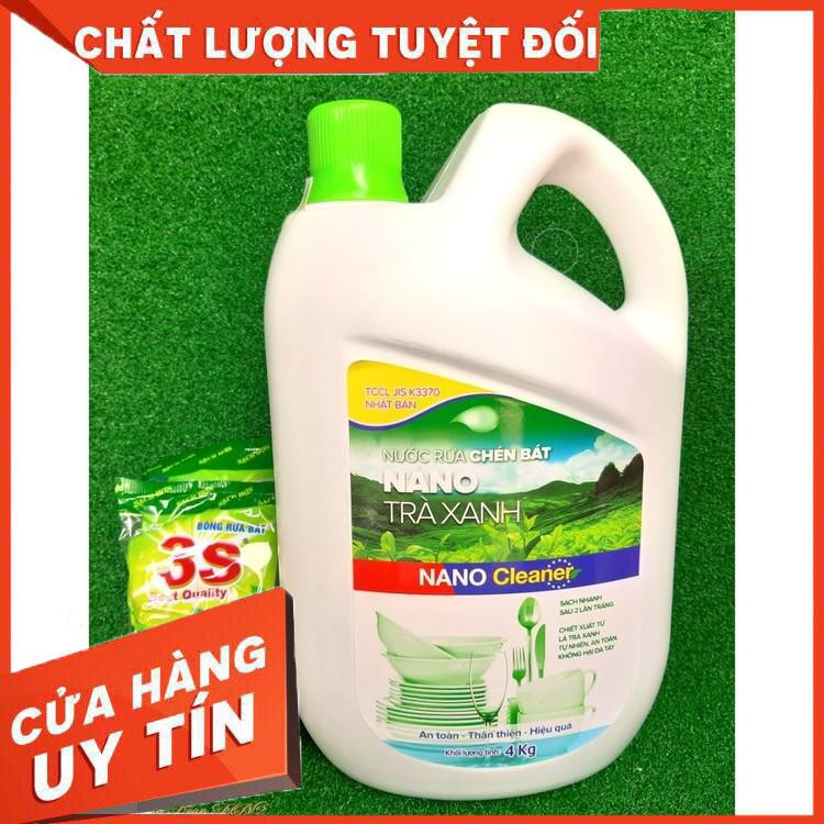 GIẢM GIÁ SỐC Nước rửa chén Nano trà xanh - tiêu chuẩn Nhật Bản - can 4kg +KM