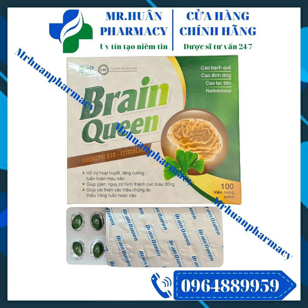 Viên uống bổ não Brain Queen (Hộp 100 viên) - Hỗ trợ hoạt huyết, giảm hình thành cục máu đông, tăng cường tuần hoàn não