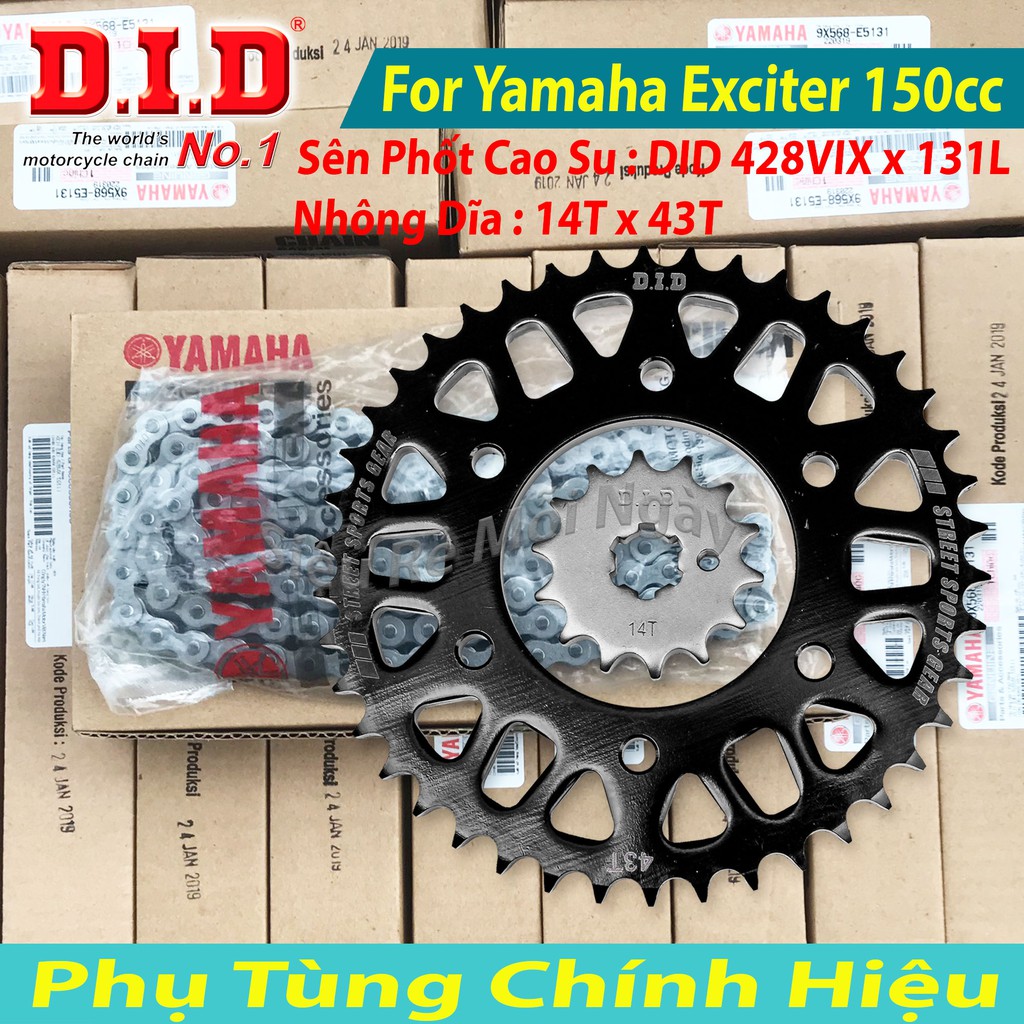 Bộ Nhông Sên Dĩa DID Exciter 150cc Độ Dĩa 14T x 43T Sên phốt cao su 131L TFX Thái Lan