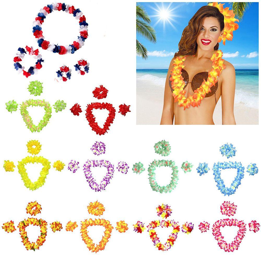 Set 4 Vòng Hoa Đeo Cổ Tay Phong Cách Hawaii Thời Trang Đi Biển Chất Lượng Cao