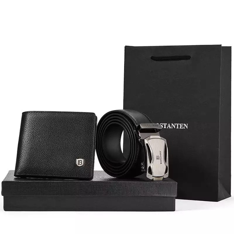 【Mã BOST1002, Đổi 20K】BOSTANTEN bộ ví ngắn nam công sở cao cấp + bộ thắt lưng da [bộ hộp quà tinh tế]