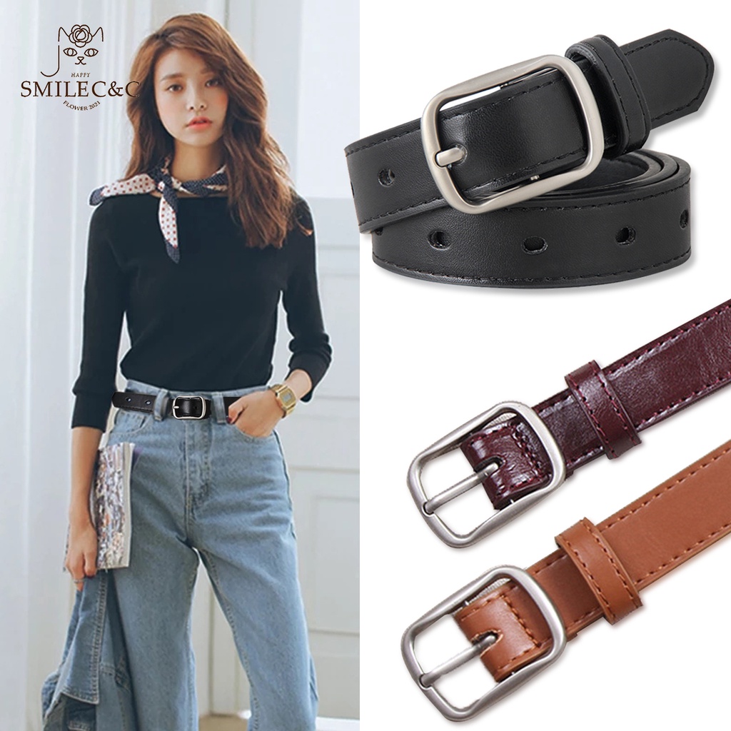 SmileFairyCC【COD &amp; Hàng Có Sẵn】Thắt Lưng Da Mềm Khóa Vuông Đa Năng Thời Trang Công Sở Cho Nữ